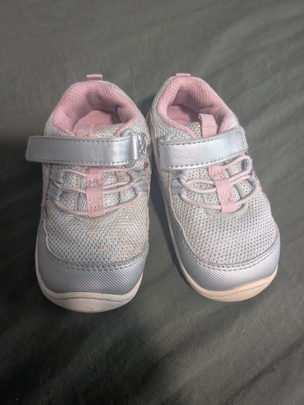 Stride Rite Girls' Sneakers Silver Pink Mesh Hook & Loop Comfort 6M Wide Foot